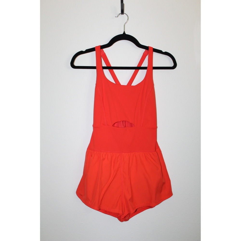 FP Movement Righteous Runsie Womens XS Red Orange Athletic Cutout Flame Romper